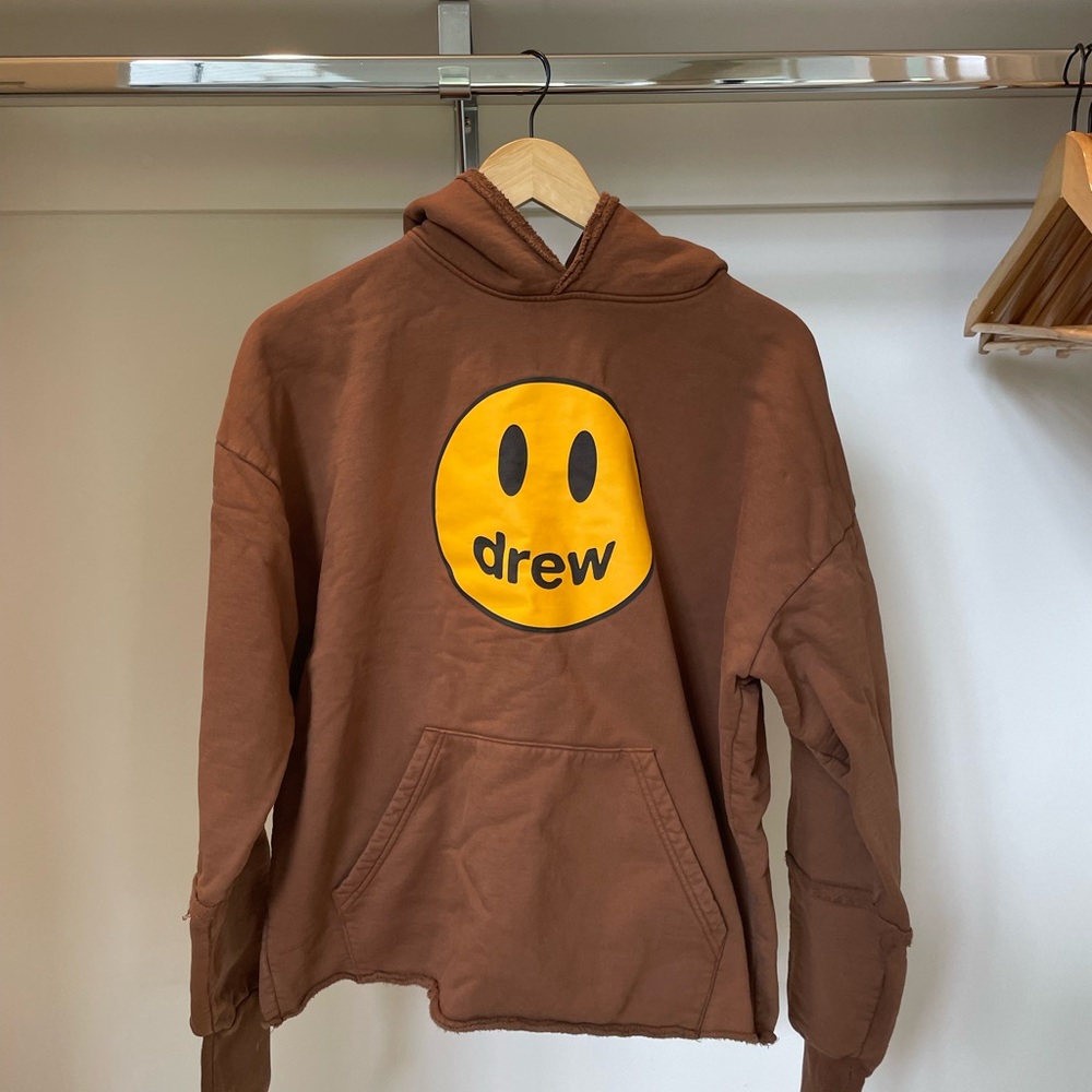 drew house Brown Hoodie with Yellow Logo